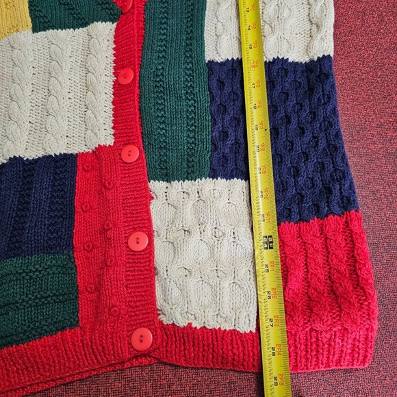 VTG Westbound Patchwork Hand Knit Long Cardigan PS Chunky 80s Cottagecore - Picture 7 of 10